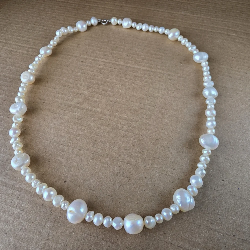 Vintage Baroque Pearl Necklace 925 Sterling Silver Signed CGI CN